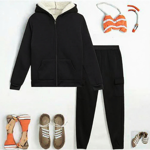 Ensemble de survêtement unisexe personnalisé en molleton noir avec capuche et fermeture éclair, manches longues, décontracté, pour l'hiver, couleur unie, respirant - Product Image 2