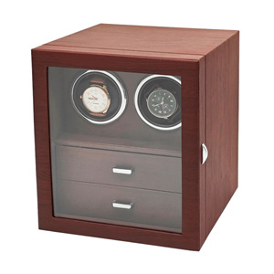 Boîte à <span class=keywords><strong>remontoir</strong></span> de <span class=keywords><strong>montre</strong></span> <span class=keywords><strong>automatique</strong></span> de luxe en bois de grain rouge bordeaux, écologique, silencieuse, avec présentoir rotatif multifonctionnel à 2 niveaux - Product Image 5