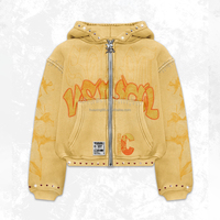 Sudadera con capucha y cremallera para hombre, amarilla, con tachuelas y pedrería, estilo urbano con gráficos, ropa personalizada, venta al por mayor, fabricante OEM de marca privada
