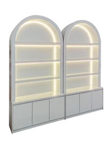 Meuble de présentation mural en forme <span class=keywords><strong>d</strong></span>'<span class=keywords><strong>arche</strong></span> pour salon de manucure personnalisé avec éclairage LED, mobilier de salon de manucure, étagère de présentation pour salon de manucure - Product Image 4