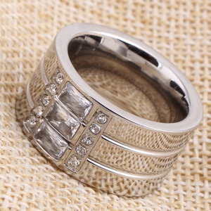 Stainless Steel <b>Ring</b> 12mm <b>Gold</b> Tone Channel <b>Set</b> Diamond Women's Fashion Jewelry Everyday Wear Geometric Design - Product Image 3