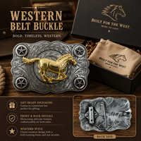 Hebilla de Cinturón Occidental de Aleación de Zinc con Relieve de Caballo Dorado en Forma de Animal, Personalizada, de Alta Calidad, al por Mayor para Hombre