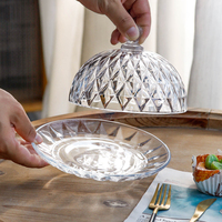 Plat à gâteau décoratif en verre avec couvercle en verre cloche transparent à motif diamant, réutilisable et durable pour servir des desserts à la maison