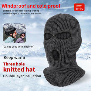 Máscara de esquí de punto de 3 agujeros con logotipo personalizado Gorro de pasamontañas de invierno de doble capa Cubierta de cara completa Máscara de esquí cálida para clima frío - Product Image 6
