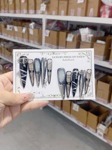 Colle pour ongles pressés de luxe |   Ongles artificiels réutilisables en ABS, style français extra long, couleur violet, avec logo personnalisé pour les doigts - Product Image 2