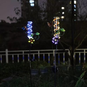 Solar Garden Rain Gauge Lights With Butterfly Dragonfly <b>LED</b> Spiral <b>Tube</b> Decor For Outdoor Yard Decoration - Product Image 2
