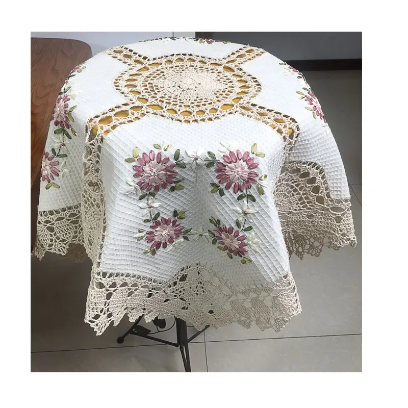 Nappe de table en dentelle, couleur unie, avec motifs crochetés, broderie, faite à la main, vente en gros