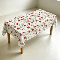 Nappe en PEVA imprimée, motif floral blanc et rouge, 90 x 132 pouces, nappe rectangulaire en plastique jetable pour pique-nique en plein air