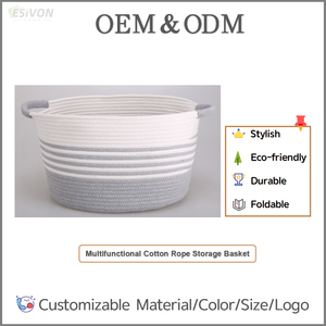 Panier de rangement pliable en corde de coton à rayures grises et blanches style nordique, grand format, pour l'organisation de la maison, le rangement des objets et la décoration du salon, ODM - Product Image 2