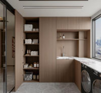 Meuble de buanderie moderne en bois, écologique, étanche, personnalisable, multi-rangements, pour lave-linge, sèche-linge et évier, durable, réglable, pour la maison