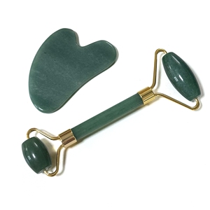 Rouleau de massage facial et ensemble Guasha en jade vert et pierre d'aventurine anti-poches pour lifting du visage - Product Image 6