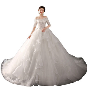 Off Shoulder Train Wedding Dress High Waisted Ball Gown Sweetheart Neckline <b>White</b> <b>Lace</b> For Brides Petite Women Lightweight - Product Image 5