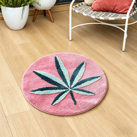 Trendiger Rosa Hanfblatt Runder Teppich mit Weed-Muster, Weicher Plüsch-Bodenteppich, Ästhetischer 420-Kultur Hippie-Stil Bettvorleger