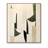 Peinture à l'huile abstraite impasto peinte à la main 80x90cm, vert sauge beige, encadrée sur toile, art mural Wabi Sabi minimaliste pour salon