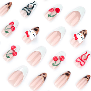 Presse à <span class=keywords><strong>ongles</strong></span> 3D Hello Kitty cerise amande Style français 24 pièces fait à la <span class=keywords><strong>machine</strong></span> à moitié fait à la main de luxe Vente en gros - Product Image 2