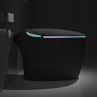 WC intelligent monobloc noir avec bidet intégré, ouverture/fermeture automatique, capteur de pied, chasse d'eau à jet siphonique, siège chauffant, séchoir à air chaud