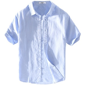 <span class=keywords><strong>2023</strong></span> d'été Offre Spéciale Hommes De Chemise à Manches courtes Solide Couleur Sueur Absorbant Chanvre T Shirt Personnalisé Conception Logo Chanvre Vêtements Chemise - Product Image 3