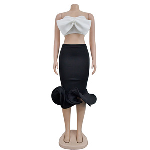 Conjunto de 2 Piezas para Mujer, Top Corto con Lazo y Falda Tutú, Estilo Veraniego, Disponible para Entrega Inmediata - Product Image 3