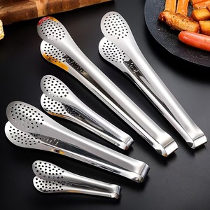 Pinces alimentaires en acier inoxydable, design multi-trous, polyvalentes pour barbecue, steak, viande grillée, pain, faciles à nettoyer - Product Image 1