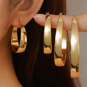 Quake E-commerce Western Brass Quality Circle Round Gold <strong>Silver</strong> Geometric <strong>Chunky</strong> Big Blank Shiny <strong>Hoops</strong> 8mm Wide Earring Jewelry - Product Image 2