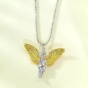 Nuovo S925 <span class=keywords><strong>collana</strong></span> in argento con stile antico piccolo angelo e piccole ali guardiano amore dio <span class=keywords><strong>collana</strong></span> Boutique gioielli per le donne - Product Image 2