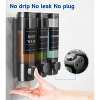 Distributeur mural de shampoing et revitalisant à 3 compartiments grande capacité, distributeur de savon liquide pour salle de bain et hôtel, sans perçage