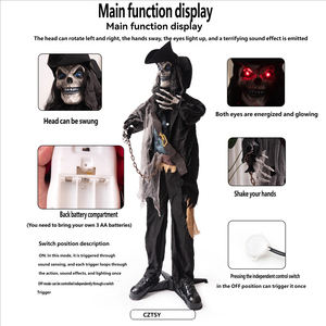 Ornement Animé <span class=keywords><strong>Capitaine</strong></span> Pirate Debout Yeux Lumineux Décoration Électrique à Induction Oscillante pour Fête d'Halloween Accessoire Animatronique - Product Image 6
