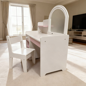 Tocador de Maquillaje Infantil 3 en 1 <span class=keywords><strong>con</strong></span> Cajones de Madera Rosa, Mesa de Maquillaje <span class=keywords><strong>con</strong></span> <span class=keywords><strong>Espejo</strong></span> - Product Image 3