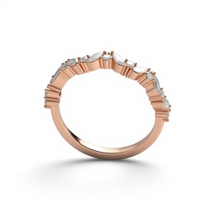 Anillo de Boda Curvo de Diamantes Cultivados en Laboratorio, Alternando Marquise y Redondos, Chapado en Oro de 18K y 14K, Estilo Vintage, Joyería Fina, Media Eternidad - Product Image 3