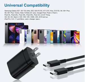 Chargeur de type <span class=keywords><strong>C</strong></span> Lot de 2 chargeurs muraux USB 25W PD Bloc de charge super rapide <span class=keywords><strong>C</strong></span>âble de téléphone Android de 6 pieds pour Samsung Galaxy - Product Image 5