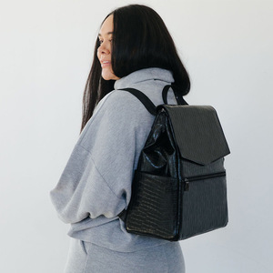 Logo personnalisé Croc <span class=keywords><strong>noir</strong></span> cuir classique maman voyage maternité sacs bébé couche sac à couches grande capacité sac à dos pour les femmes - Product Image 1
