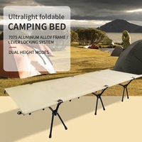 Lit de camping pliable 7075 avec cadre en aluminium aéronautique inclinable, deux modes de hauteur (haute et basse), charge maximale de 150 kg, tissu Oxford