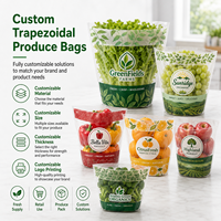 Fabrikant aangepaste logo transparante plastic verpakkingen voor groenten en fruit, wicketzakken, food grade CPP trapezium sla zakken