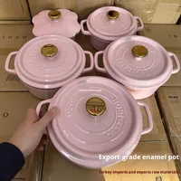 Marmite en fonte émaillée de style nordique rose crème Morandi, compatible avec tous les types de cuisinières, pour ragoût/soupe/cuisson
