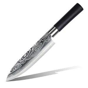 2023 yeni tasarım 7 inç şef bıçağı japon malı paslanmaz çelik ayna şam desen bıçak