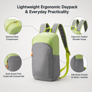 กระเป๋าเป้สะพายหลังสีเขียวอ่อนเทา สำหรับเดินทางท่องเที่ยวแบบสบายๆ  ความจุขนาดใหญ่ พร้อมช่องด้านหน้าและห่วงด้านข้าง - Product Image 2