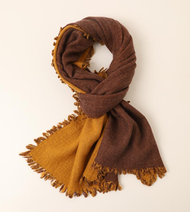 Bufanda de Punto Bicolor con Borde Deshilachado y Contraste de Color, Bufanda Larga de Invierno para Venta al por Mayor - Product Image 1