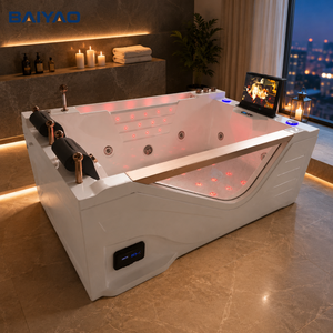 Jacuzzis en Oferta, <span class=keywords><strong>Bañera</strong></span> de <span class=keywords><strong>Hidromasaje</strong></span> Acrílica Blanca y Negra para Dos Personas con Tres Faldones, <span class=keywords><strong>Bañera</strong></span> de Lujo para Hotel - Product Image 3