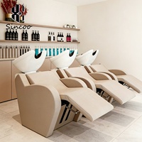 Station de lavage de cheveux moderne haut de gamme personnalisée pour salon de coiffure et institut de beauté, fauteuil de lavage avec cuvette en céramique