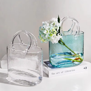 Vase <span class=keywords><strong>en</strong></span> <span class=keywords><strong>verre</strong></span> fait main au design moderne, <span class=keywords><strong>en</strong></span> forme de sac à main à large ouverture, pour fleurs, décoration de table, maison et mariage - Product Image 1