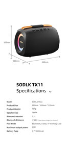 Loa mini ngoài trời SODLK TX11 chuyên nghiệp, <span class=keywords><strong>Bluetooth</strong></span>, <span class=keywords><strong>15W</strong></span>, bass mạnh mẽ, loa siêu trầm di động nhỏ gọn, đèn LCD, âm thanh HiFi - Product Image 6