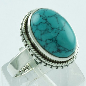 Anillo de Plata de Ley 925 hecho a mano con piedra turquesa ovalada, joyería India - Product Image 2