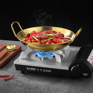 กระทะสแตนเลสพร้อมด้ามจับสีทองสำหรับเตาแอลกอฮอล์แบบพกพาสำหรับทำอาหารกลางแจ้ง หม้อทนทานไม่เคลือบสี ทรงกลม สีเงิน สีทอง - Product Image 2