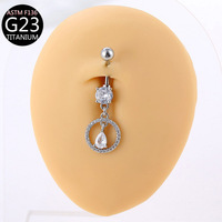 Q10322 Piercing de nombril unisexe en titane G23 hypoallergénique avec chaîne en forme de cœur et zircon