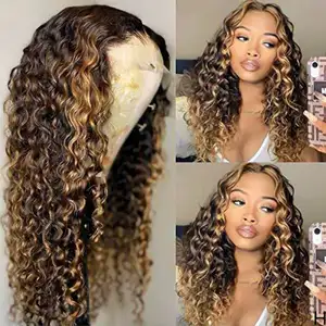 YF 180% Density Virgin Hair Human 13x4 Lace Front Highlight Blond Wig Mix Color Lace Highlight Human Wig For Black Women