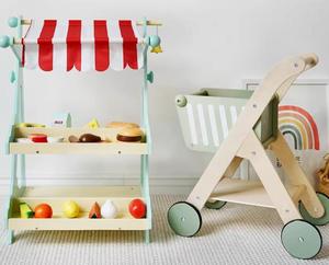 Carrito de tienda de juguetes de madera con <span class=keywords><strong>caja</strong></span> <span class=keywords><strong>registradora</strong></span> <span class=keywords><strong>realista</strong></span>-Supermercado de juego de simulación para niños para jardín de infantes - Product Image 2