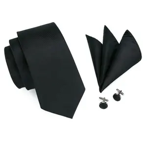 高品质100% 真丝编织领带连衣裙男士纯色黑色领带