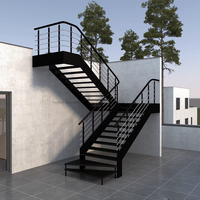 Hochwertige Moderne Außentreppen für Apartments, Fabrikgefertigte Metalltreppen aus 304/316 Edelstahl mit Glas, Gerade Außentreppen