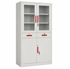 Armoire de classement en acier avec portes en verre, armoire de rangement de bureau verrouillable, étagères réglables - Product Image 4