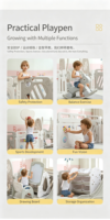 Parque de juegos modular gris y blanco con piscina de bolas, tobogán, columpio, aro de baloncesto, estante de almacenamiento y panel de actividades para niños de interior